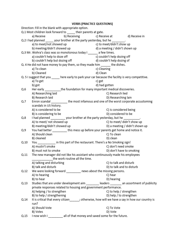 Verb Practice Sheet | PDF