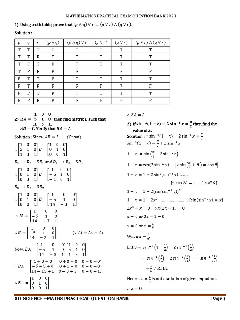 Maths Practical Xii Science Qb | PDF | Mathematics | Physics
