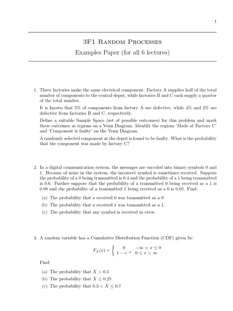 Random Variables Solve Problems Set 3 | PDF | Random Variable ...