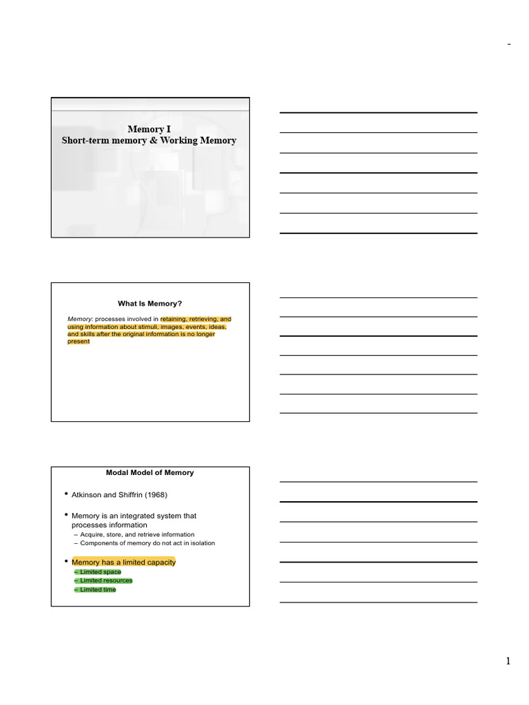 PSY294 Session02 Memory v02 Notes | PDF | Memory | Neuroscience