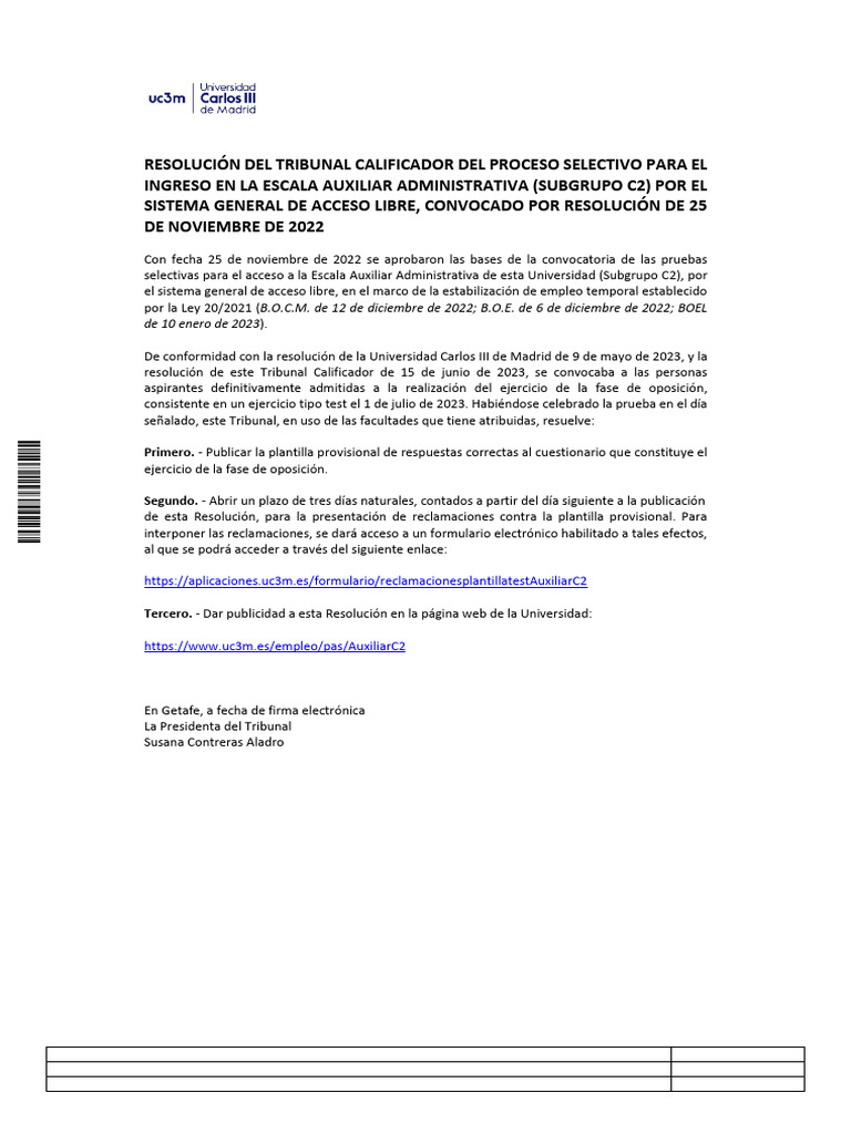 Resolución de La Plantilla Provisional 2022 | PDF | Gobierno