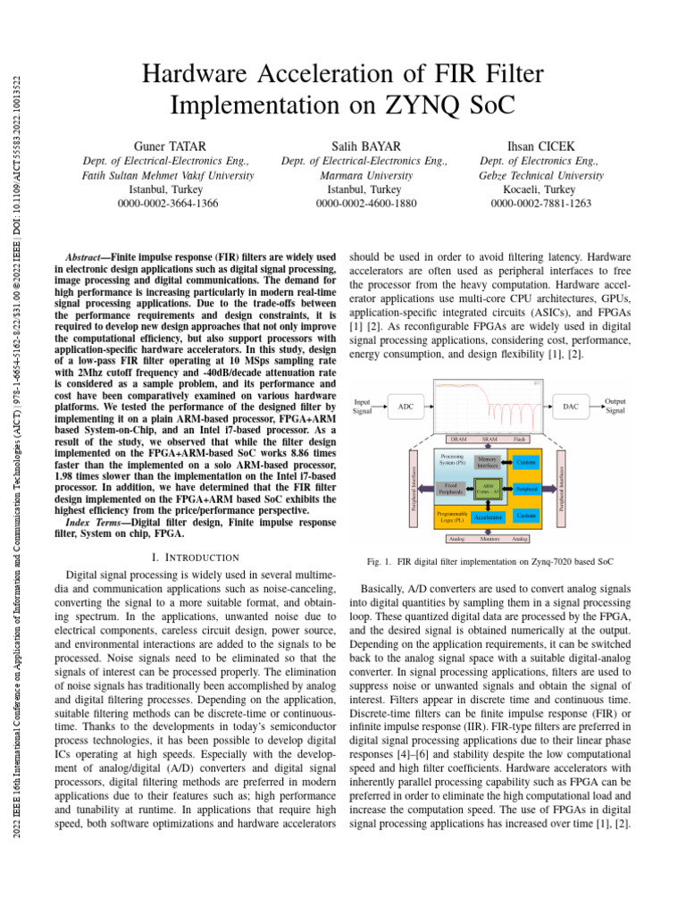 Hardware Acceleration of FIR Filter Implementation On ZYNQ SoC | PDF ...