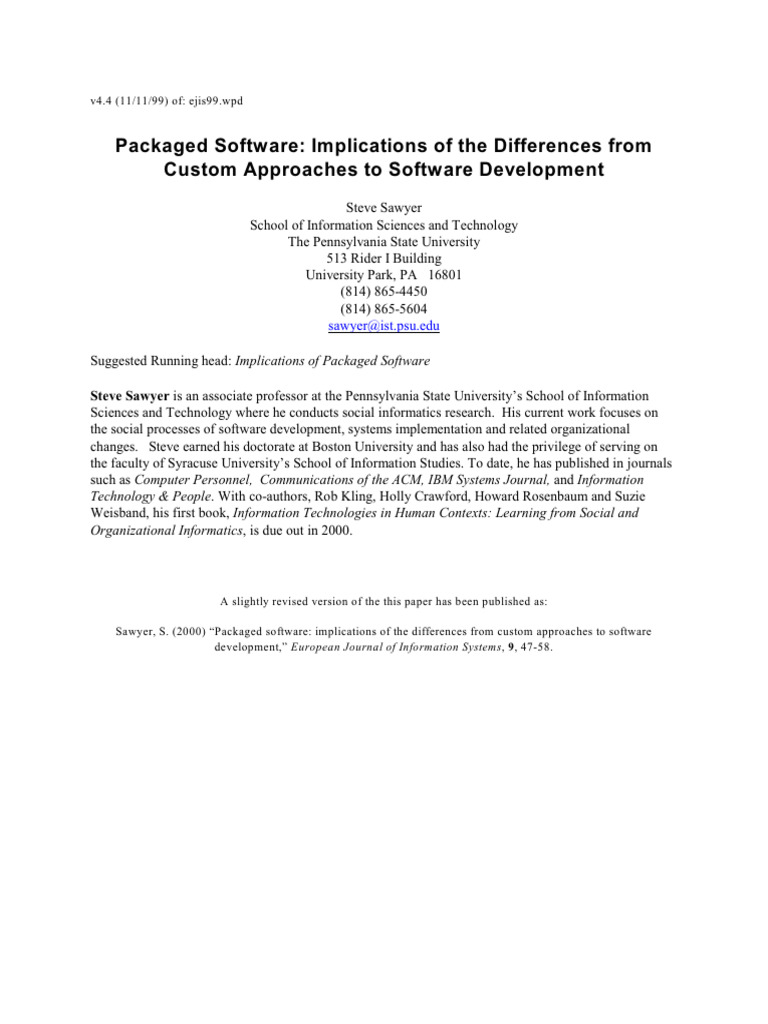 Packaged Software Implications of the Di | PDF | Enterprise Resource ...