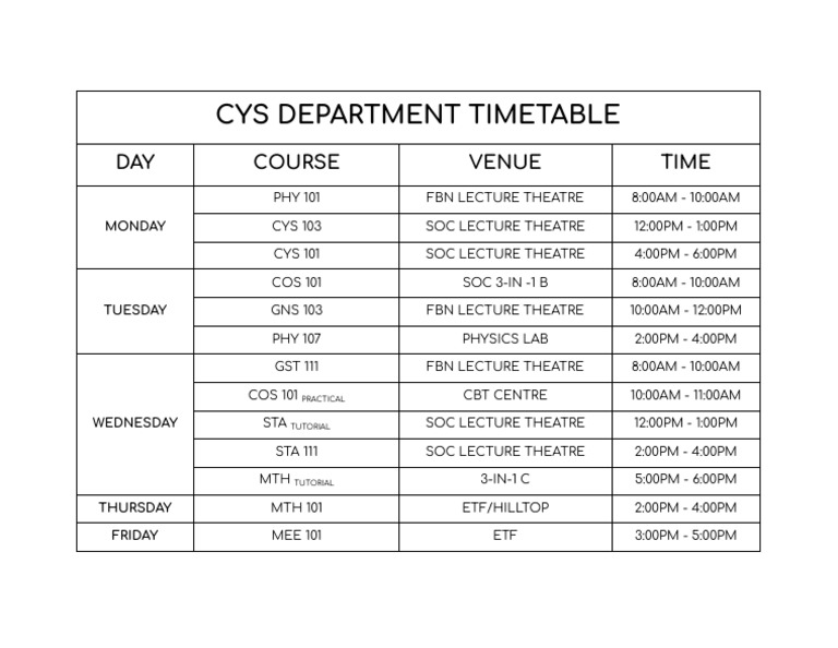 Cys Department Timetable | PDF