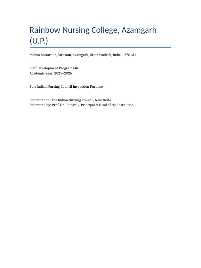 Staff Development Program Rainbow Nursing College 2025 26 | PDF ...