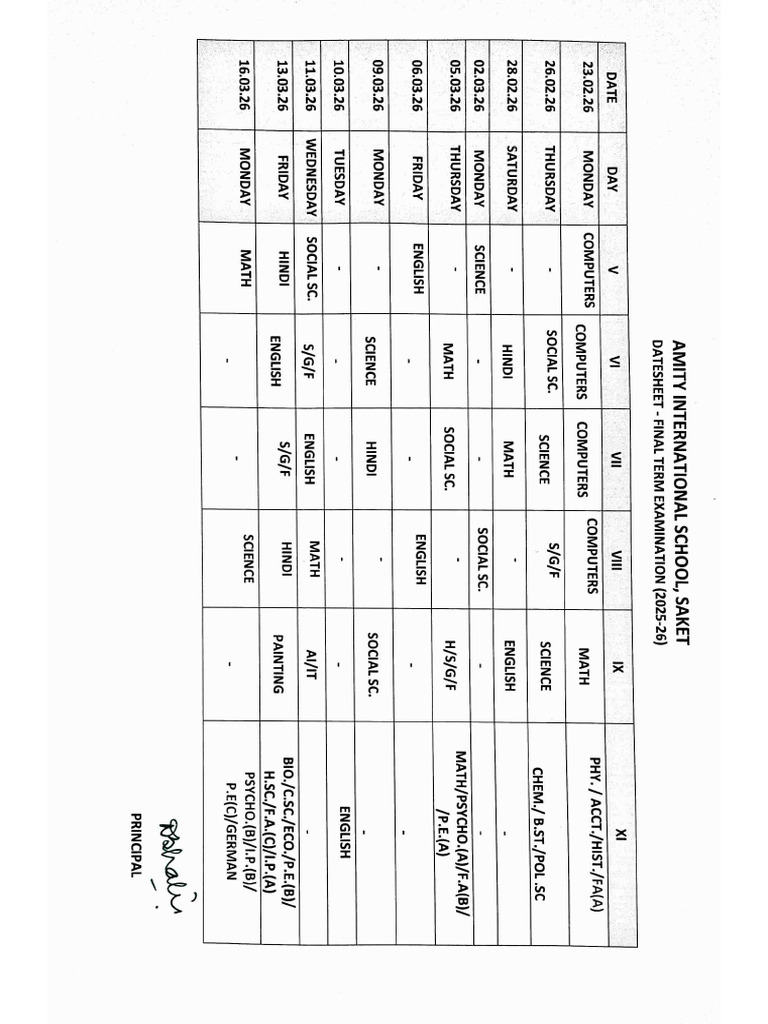 Final Term Date Sheet 2025-26 | PDF