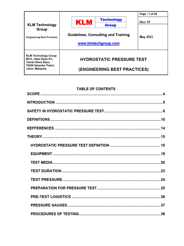 BEST PRACTICES Hydrostatic Pressure Testing Rev01.1web | PDF | Leak ...