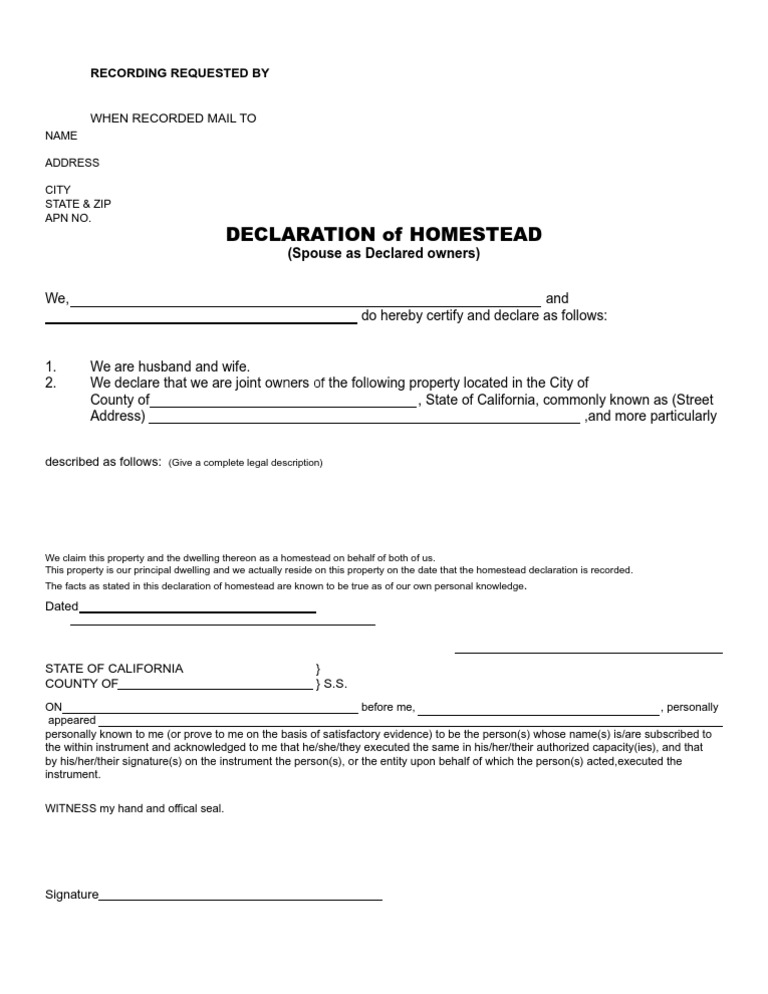 California Homestead Declaration Form | PDF