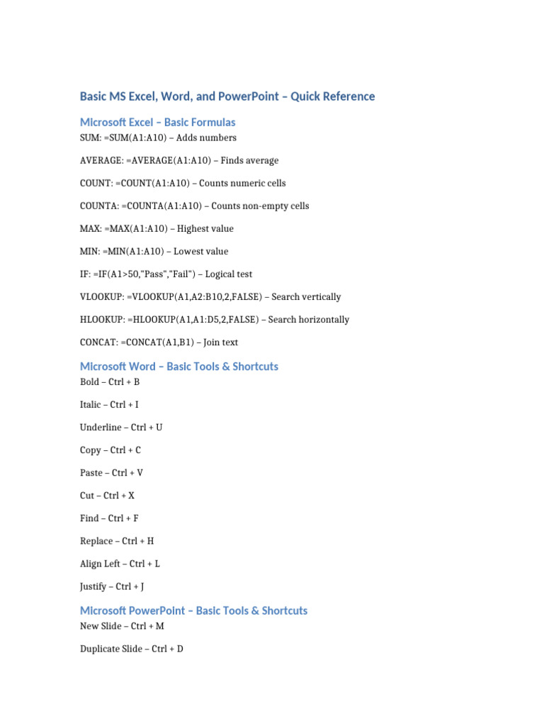 Basic Excel Word PowerPoint Notes | PDF
