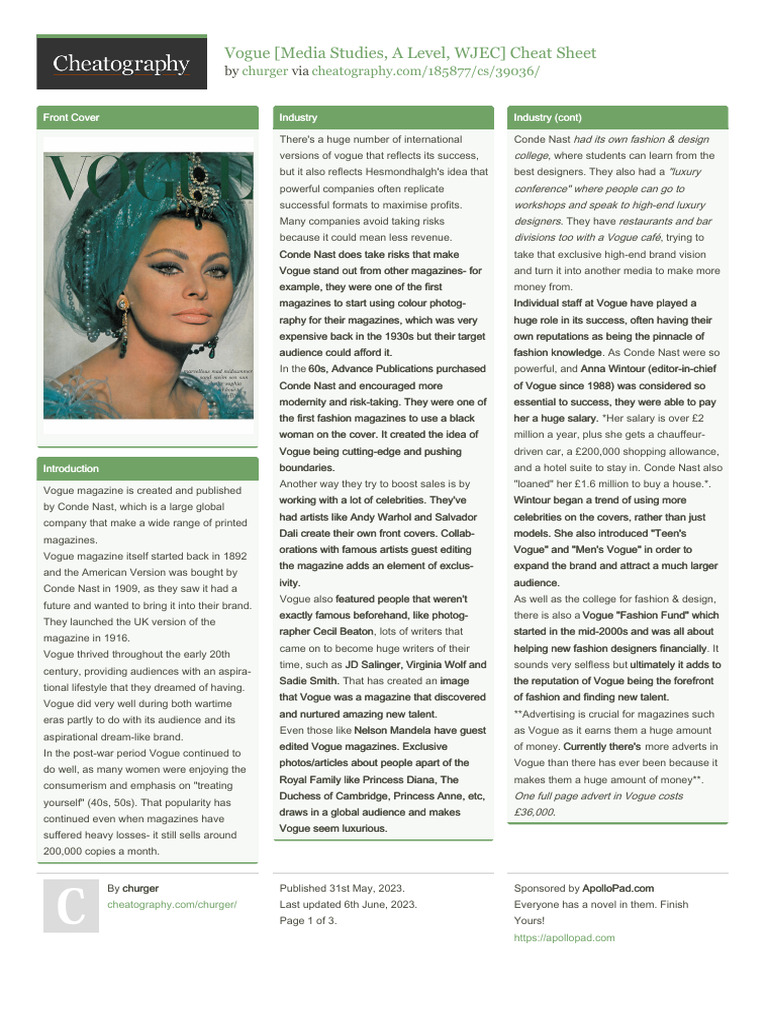Churger - Vogue Media Studies A Level Wjec | PDF | Vogue (Magazine ...