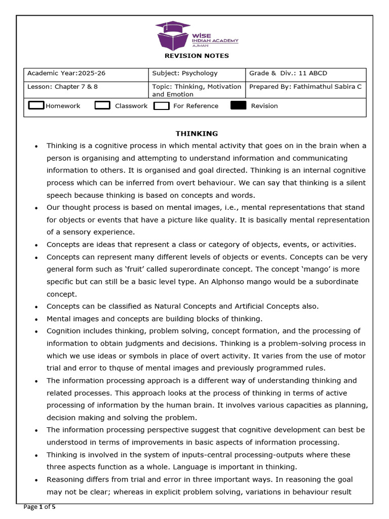 Revision Notes | PDF | Thought | Motivational