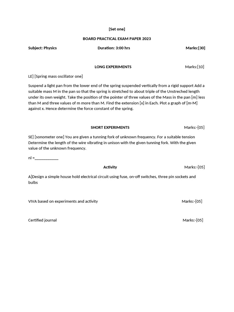 Practical Exam Slip 10set | PDF | Oscillation | Resonance