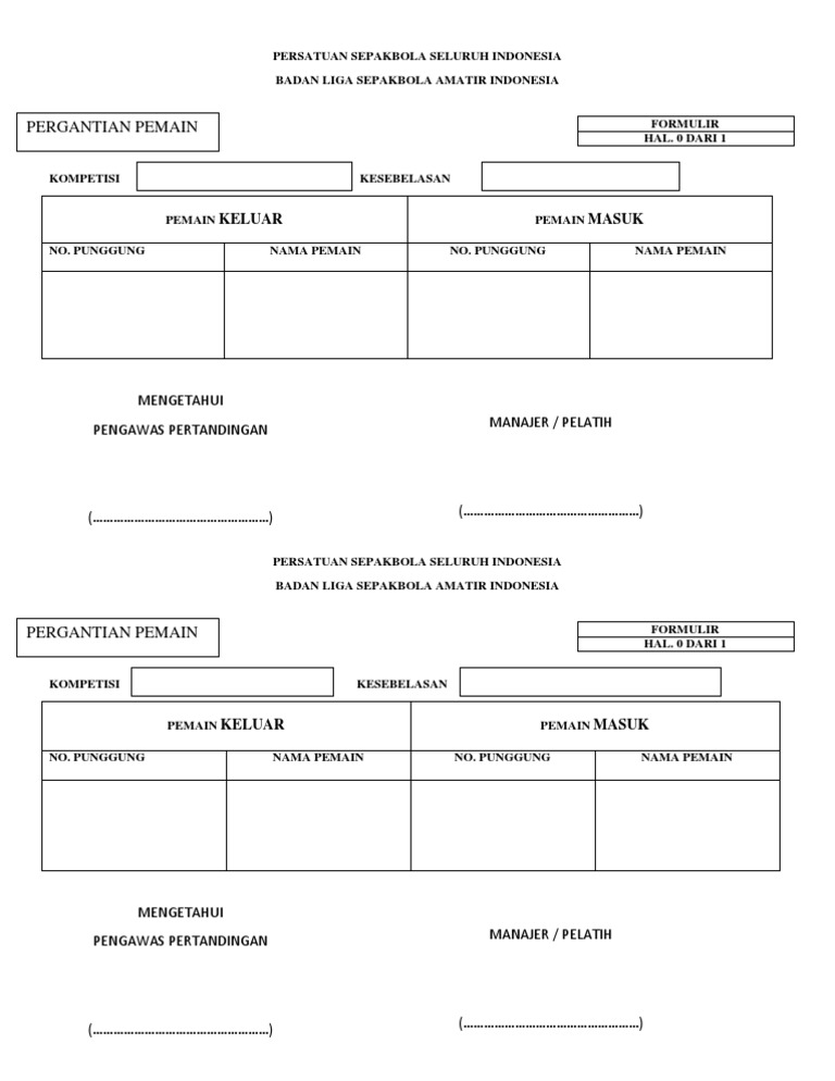 Kartu Pergantian Pemain Pdf