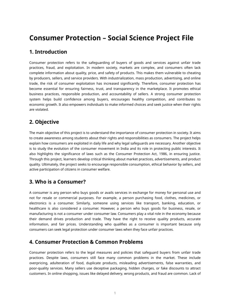 Consumer Protection - SST Project File | PDF | Consumer Protection ...