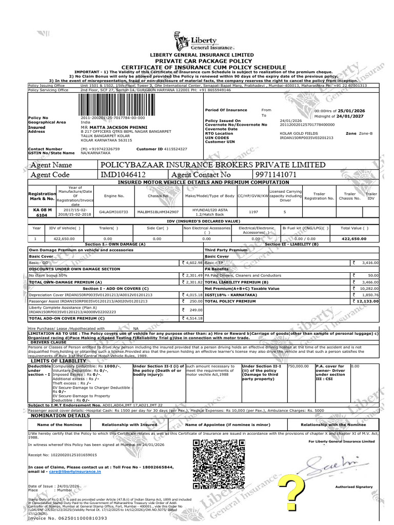 Agent Name Policybazaar Insurance Brokers Private Limited Agent Code ...