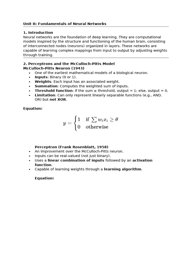 Unit II- Fundamentals of Neural Networks | PDF | Computational Science ...