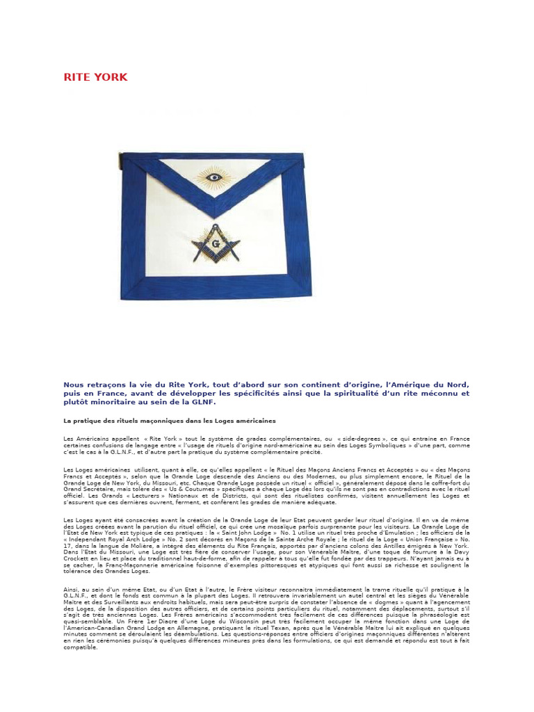 Rite York | PDF | Franc-maçonnerie | Loge maçonnique