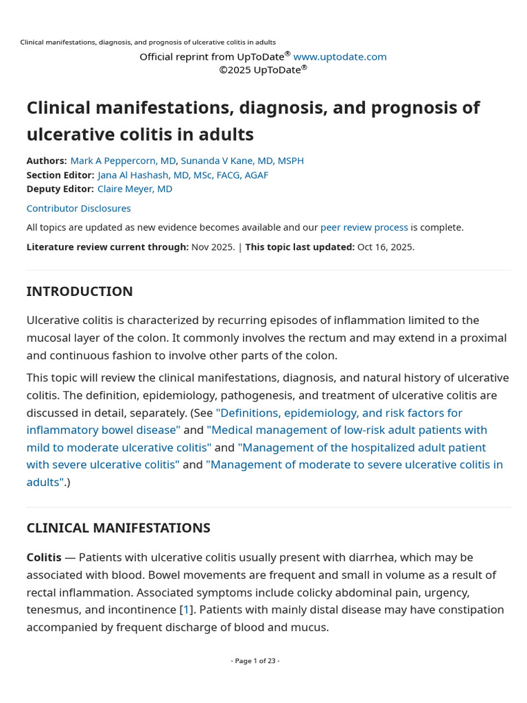 Clinical Manifestations, Diagnosis, And Prognosis of Ulcerative Colitis ...