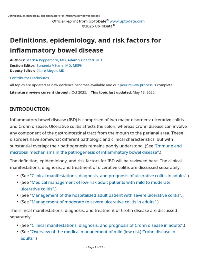 Definitions, Epidemiology, and Risk Factors For Inflammatory Bowel ...