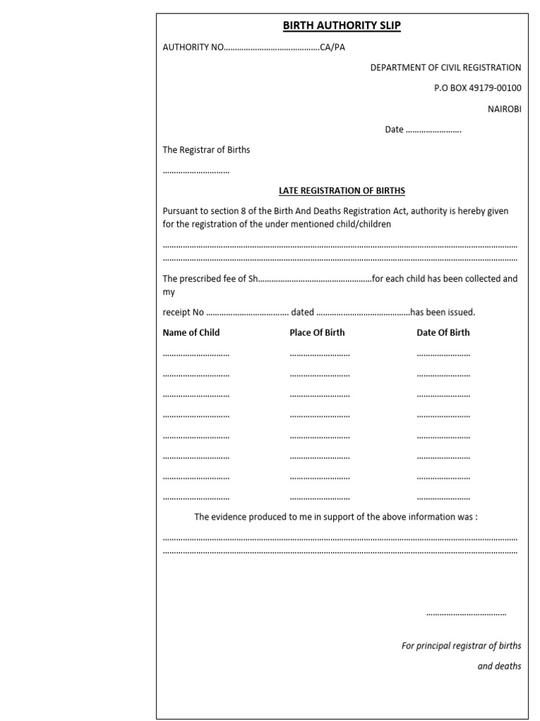 Birth Application Form Slip | PDF