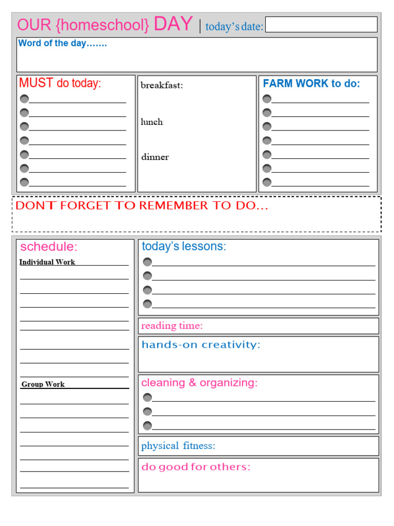 Homeschool Schedule Template Daily | PDF
