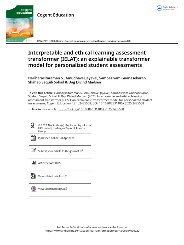 Interpretable and Ethical Learning Assessment Transformer IELAT an ...