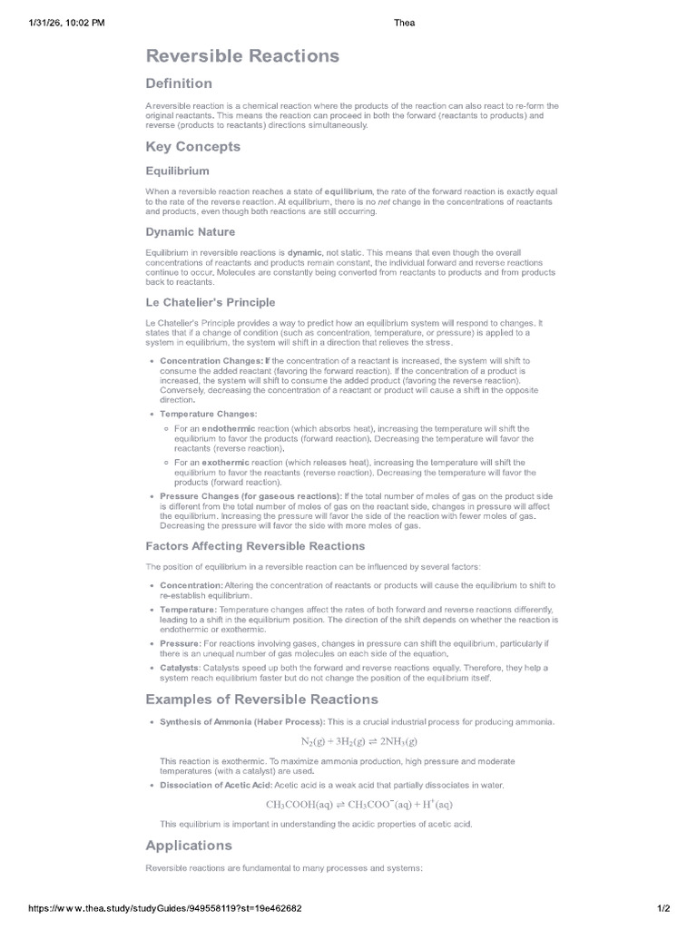 Reversible Reaction | PDF