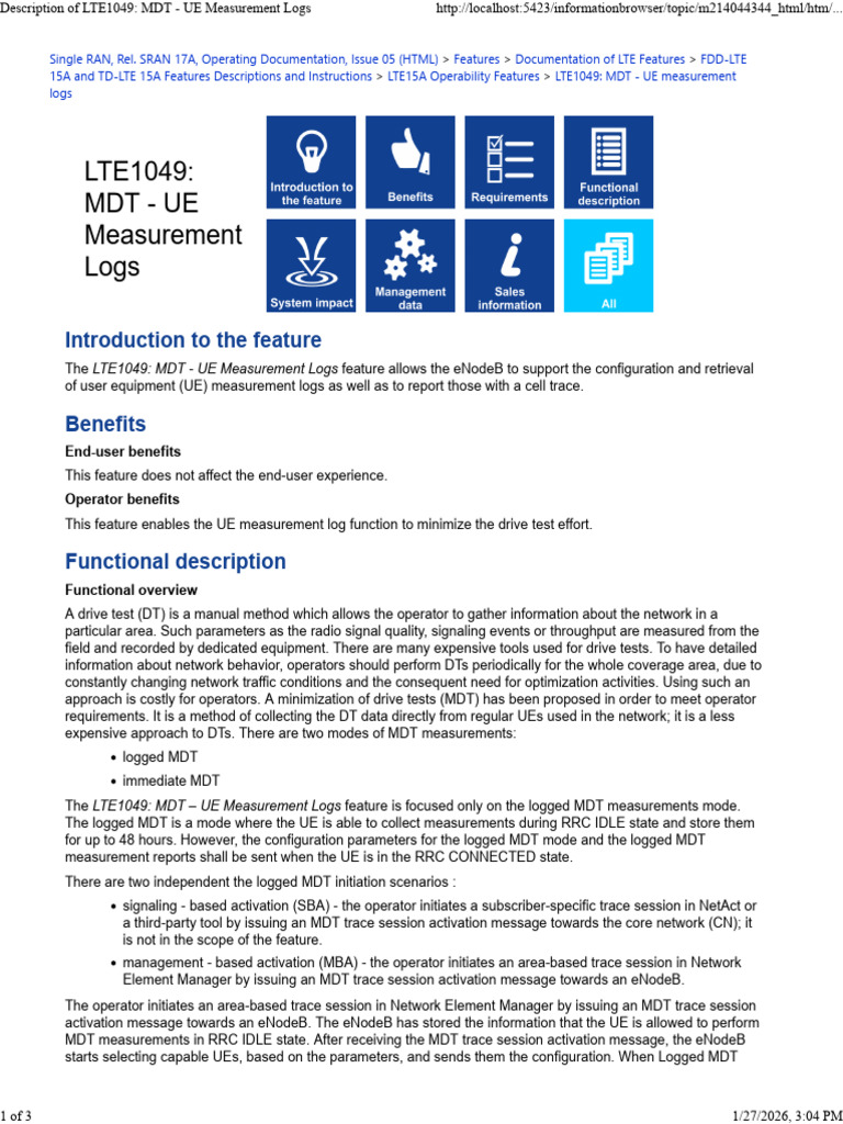 Description of LTE1049 - MDT - UE Measurement Logs | PDF | Computer ...