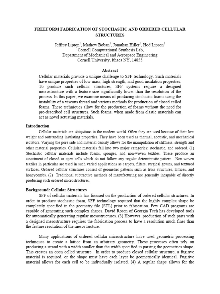 Freeform Fabrication of Stochastic and Ordered Cellular Structures ...