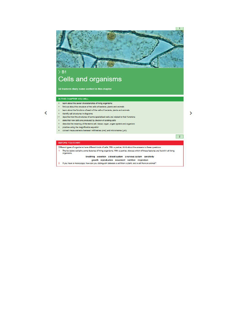 Chapter 1 Cells and Organisms | PDF