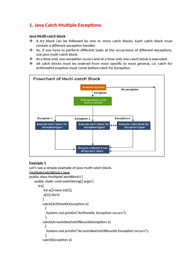 Multiple Catch Exceptions, Finally, Throw and Throws | PDF | Software ...