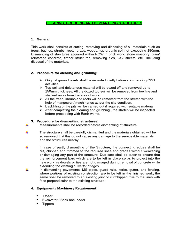 Clearing, Grubbing and Dismantling Structures | PDF