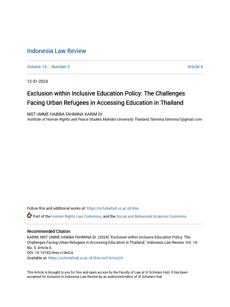 Refugees Right To Education in Thailand | PDF | Refugee | Intersectionality