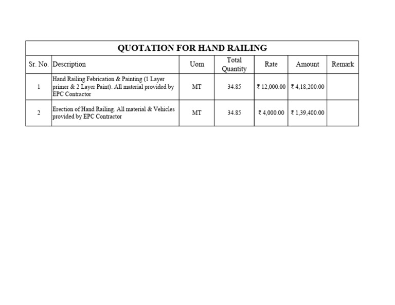 Quotation of Hand Rail (1) | PDF