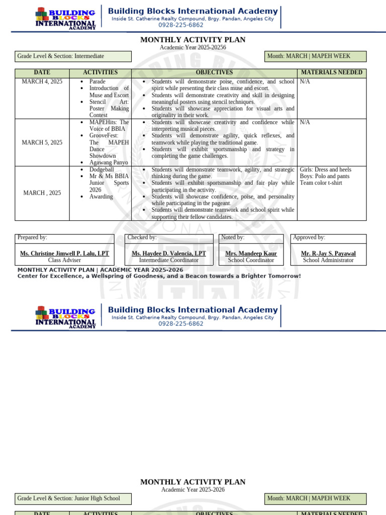 Mapeh Month Activity Plan 25-26 | PDF