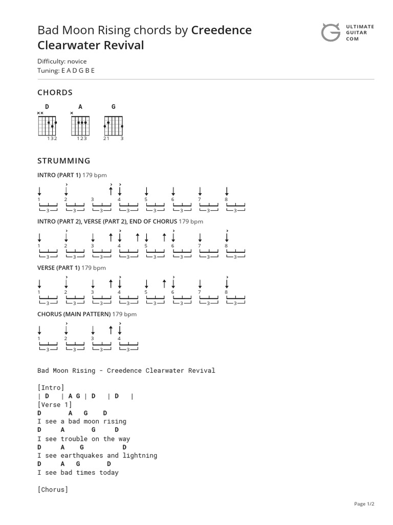 Bad Moon Rising Chords by Creedence Clearwater Revivaltabs at Ultimate ...
