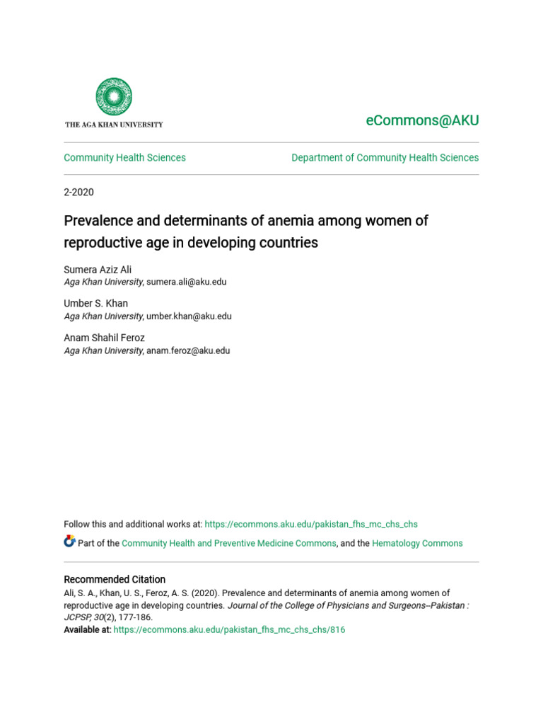 Prevalence and Determinants of Anemia Among Women of Reproductive | PDF ...