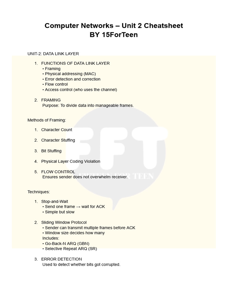 CN Unit 2 CheatSheet FFT | PDF | Error Detection And Correction ...