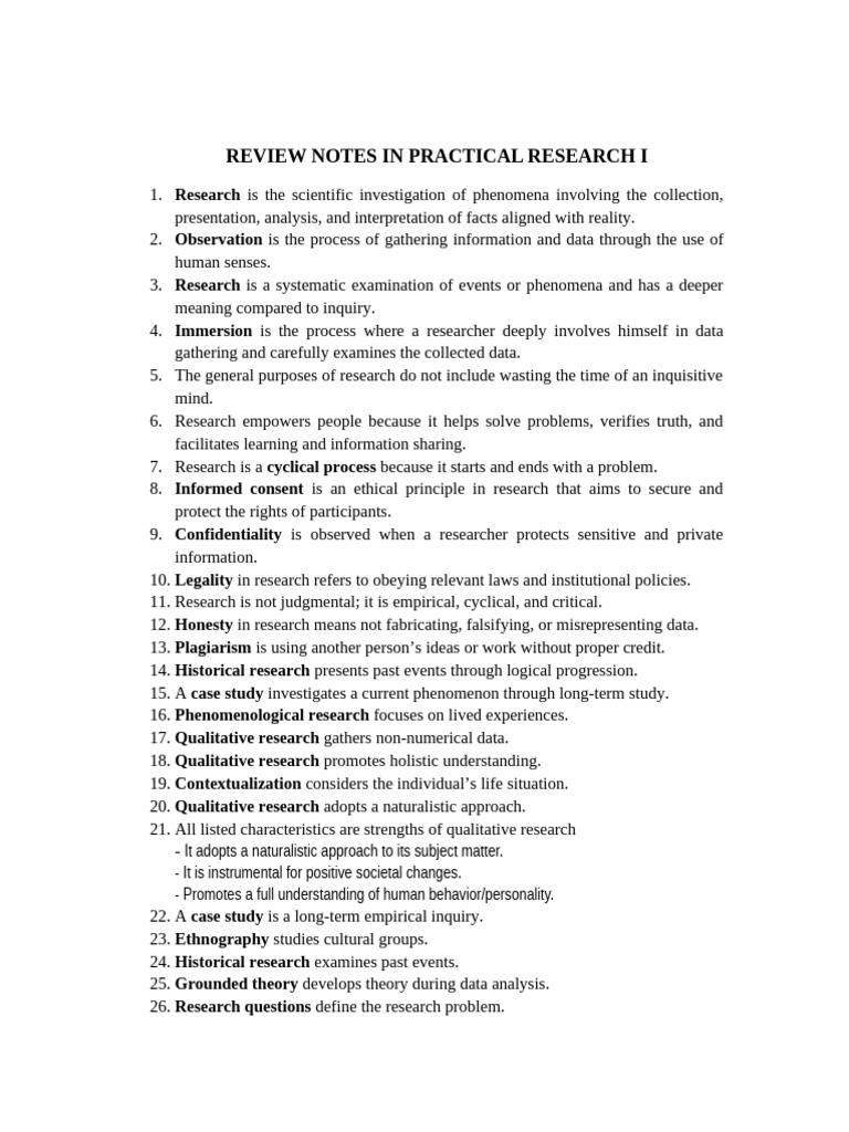 Review Notes in Practical Research i | PDF | Qualitative Research ...