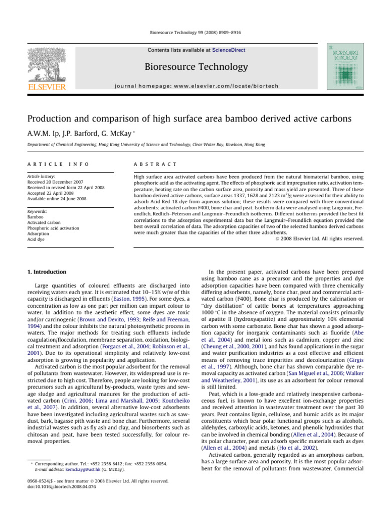 08 一区Bioresource Technology 高比表面积竹基活性炭的生产与比较 | PDF | Adsorption ...