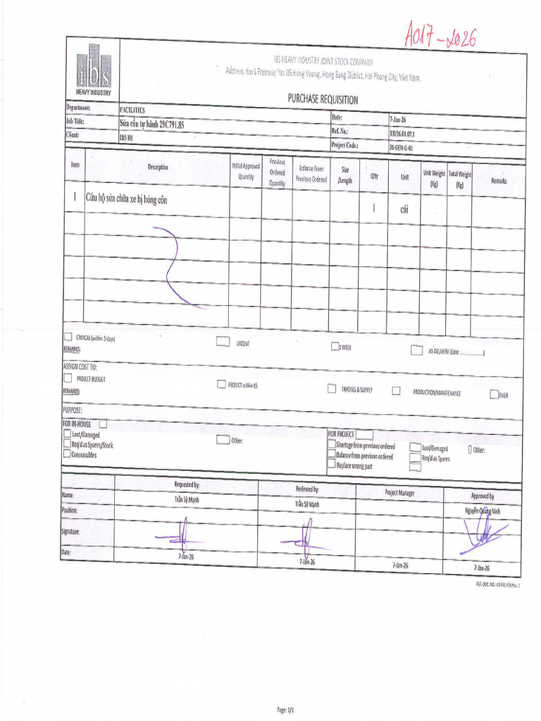 A017-2026 Cuu Ho Sua Chua Xe Bi Hong Con - SC Cau Tu Hanh 26-GEN-G-01 | PDF