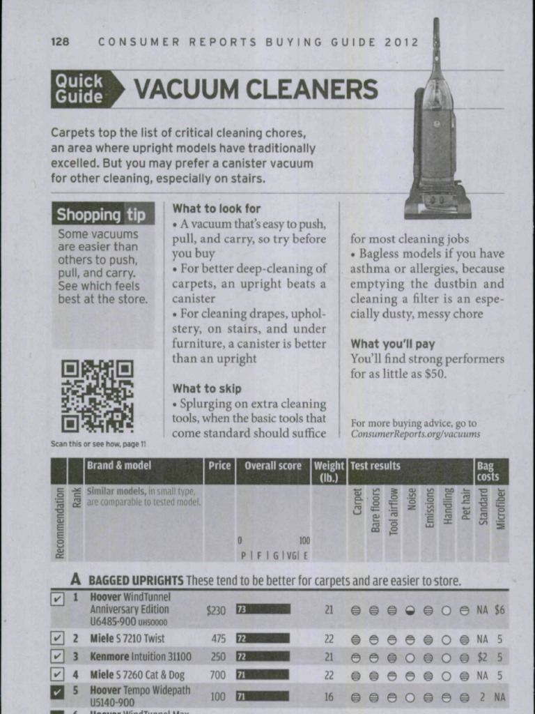 Consumer Reports Buying Guide 2012 Vacuum Cleaners PDF Vacuum