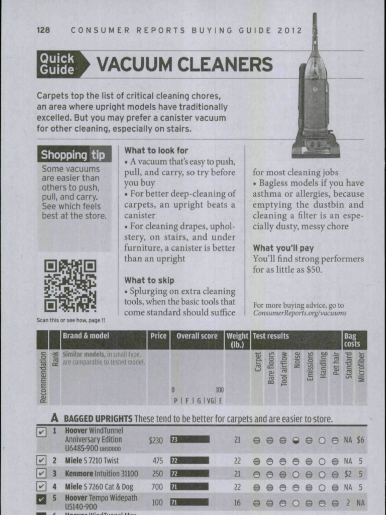 Consumer Reports Buying Guide 2012 Vacuum Cleaners PDF Vacuum