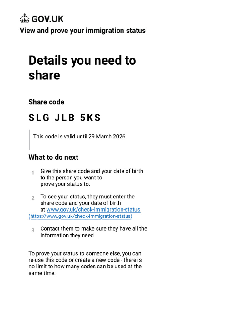 Share Your Status With Someone - GOV - Uk | PDF