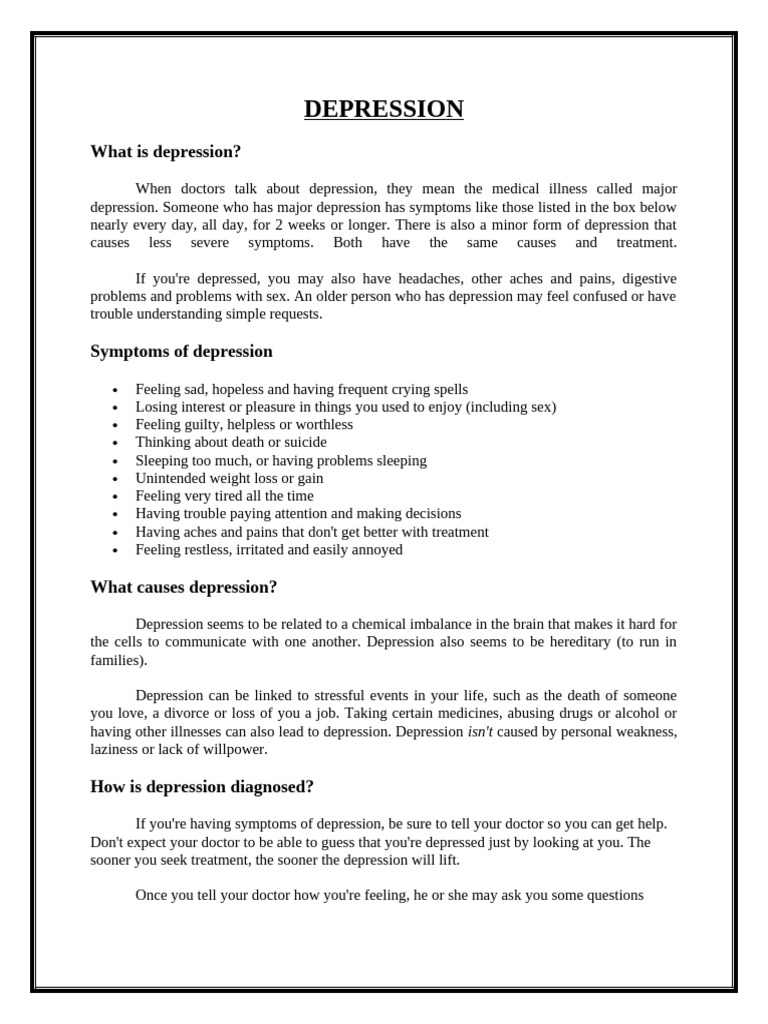 Depression Health Teaching | PDF | Major Depressive Disorder ...