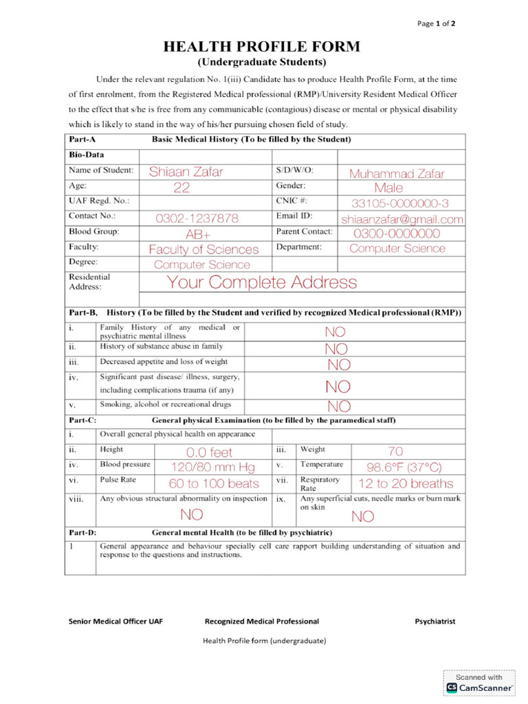 Health Profile Form | PDF