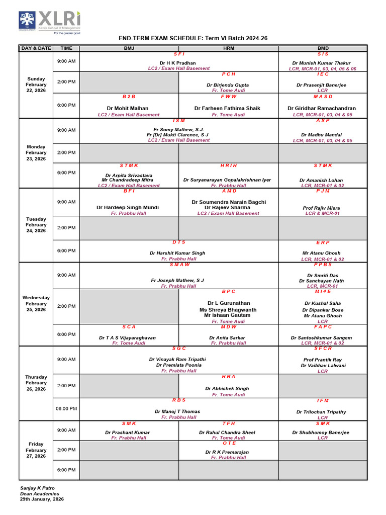 End-Term Exam Schedule - Term VI 2024-26 | PDF