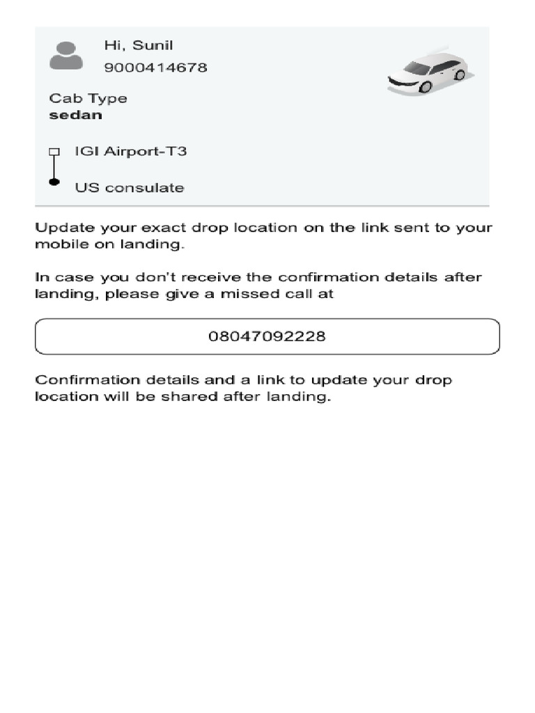 Cab Confirmation Info | PDF