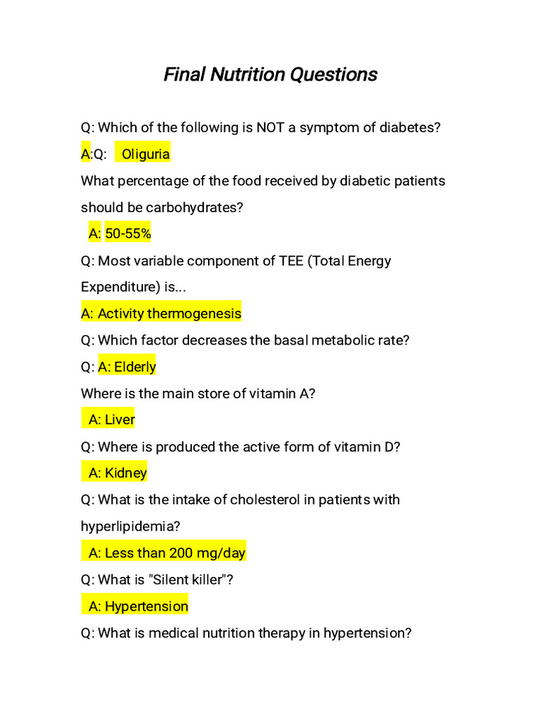 Final Nutrition Questions | PDF | Human Nutrition | Vitamin