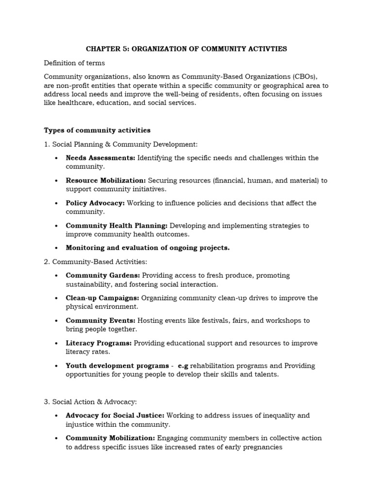 CHAPTER FIVE ORGANIZATION OF COMMUNITY ACTIVITIES | PDF | Community ...